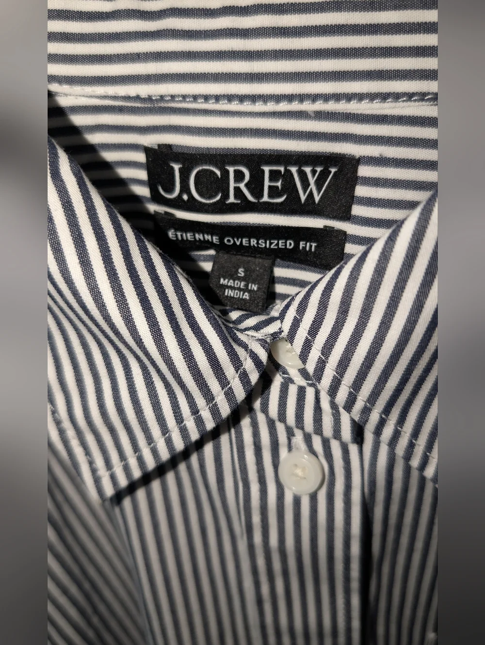 J. Crew Etienne Oversized Fit Stripe Button-Down Shirt Sz S Charcoal White NWOT - Picture 6 of 6